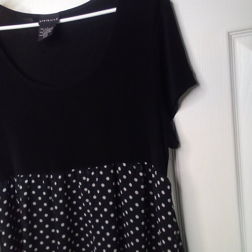 Citiknits Dress Women L Short Sleeve Polka Dot Black White - Picture 6 of 16